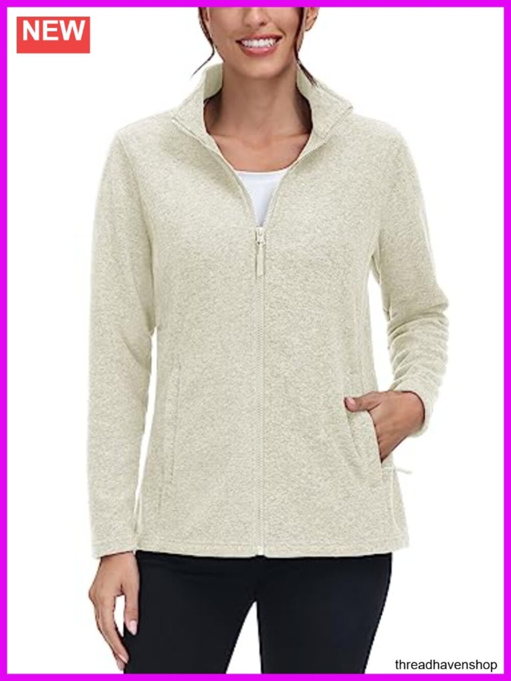 Full Zip Fleece Jacket Lightweight Winter Warm Coat with 2 Zipper Pockets